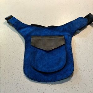 Blue Suede and leather  fanny pouch  from Italy.